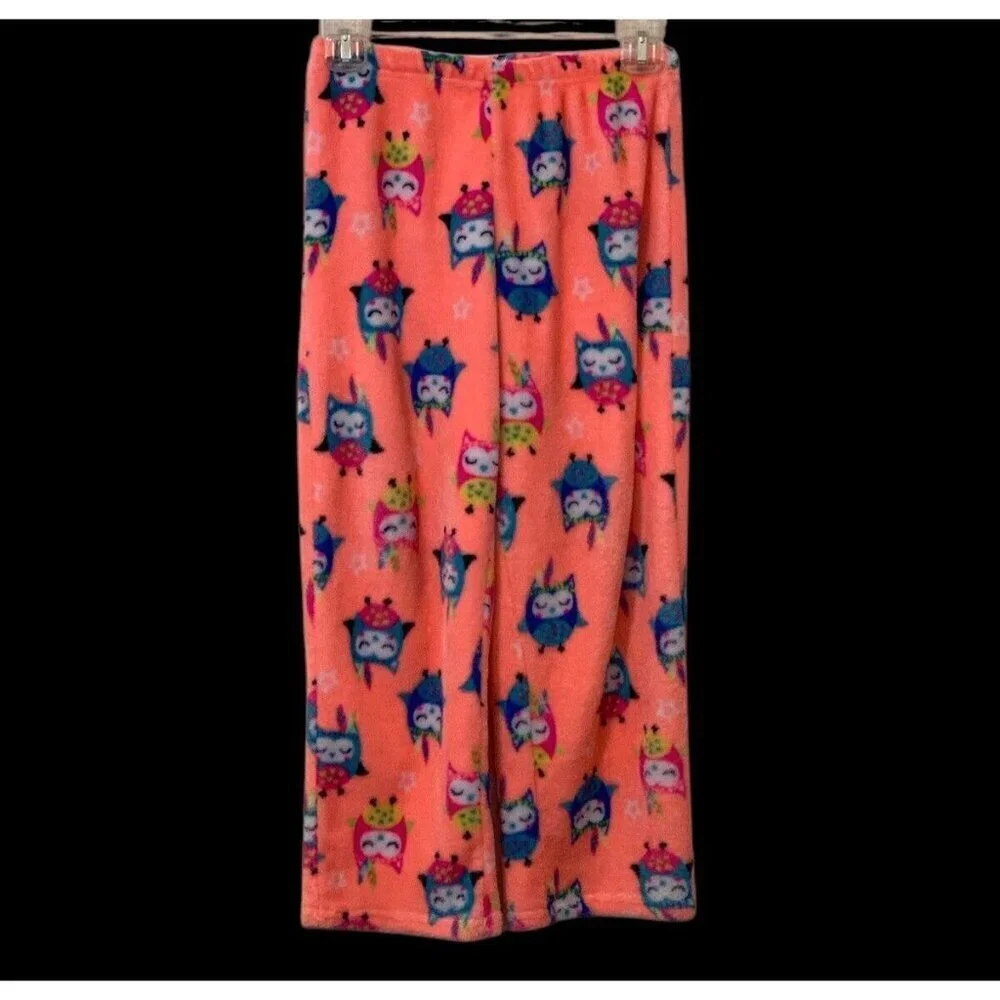 Girls Owl Fleece Pajamas Pants Size L/G 10-12 Waistband Flame Resistant Orange